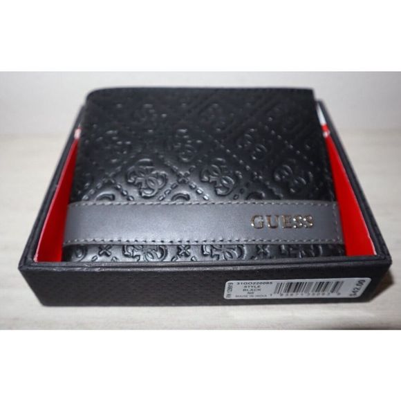Guess 31GO220095 Men's Black "G" Embossed Leather Credit Card ID Bifold Wallet - Picture 3 of 8